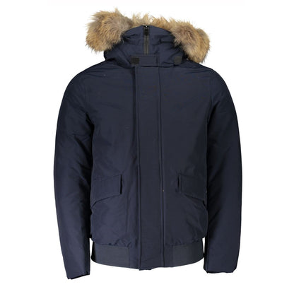 Woolrich Blaue Baumwolljacke für Herren mit abnehmbarer Kapuze
