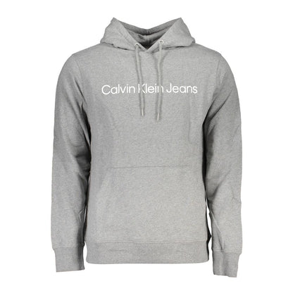 Calvin Klein „Grauer Baumwollpullover für Herren mit Kapuze und Mitteltasche“