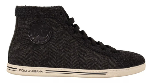 Dolce &amp; Gabbana Graue lässige High-Top-Sneaker aus Wolle und Baumwolle