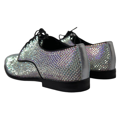 Dolce &amp; Gabbana – Silberne Derby-Schuhe aus Leder mit Strasssteinen