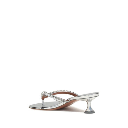 Amina Muaddi Sandalen aus silbernem Kalbsleder mit Stiletto-Absatz aus Bos Taurus Leder.