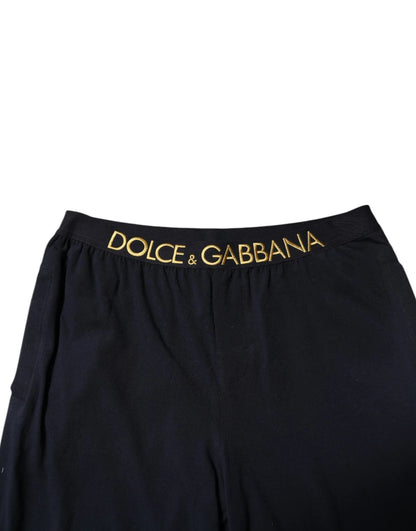Dolce &amp; Gabbana – Schwarze, gerade Hose aus Modal-Spandex mit Logo