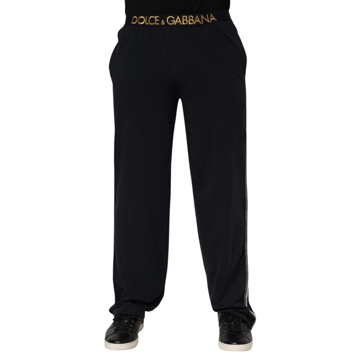 Dolce &amp; Gabbana – Schwarze, gerade Hose aus Modal-Spandex mit Logo