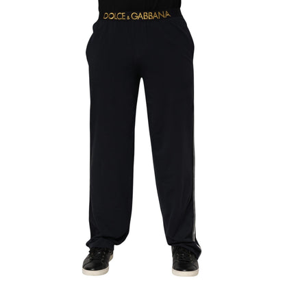 Dolce &amp; Gabbana – Schwarze, gerade Hose aus Modal-Spandex mit Logo