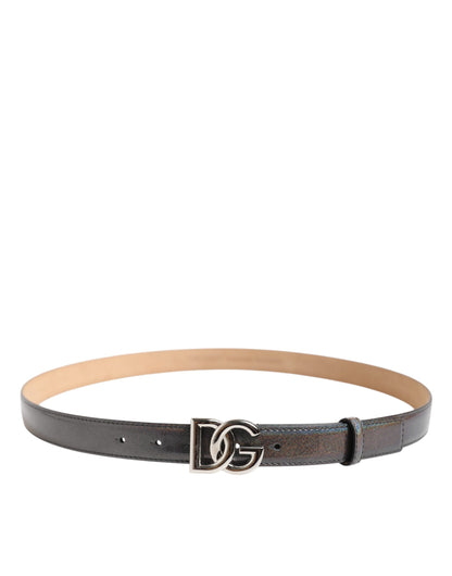 Dolce & Gabbana Metallic Leather Silver Tone Logo Buckle Belt