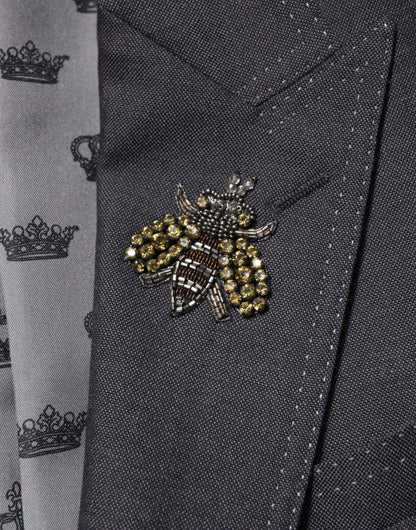 Dolce &amp; Gabbana – Dunkelgrauer Wollmantel-Blazer mit Bienenstickerei