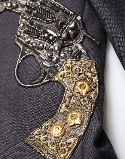 Dolce &amp; Gabbana – Dunkelgrauer Wollmantel-Blazer mit Bienenstickerei