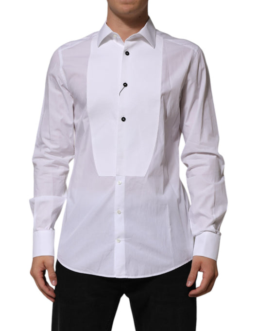 Dolce &amp; Gabbana Weißes Bib Baumwollpopeline GOLD Herren Formelles Hemd
