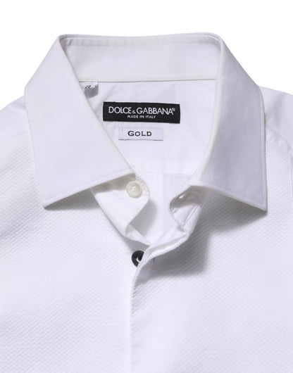 Dolce &amp; Gabbana Weißes Bib Baumwollpopeline GOLD Herren Formelles Hemd