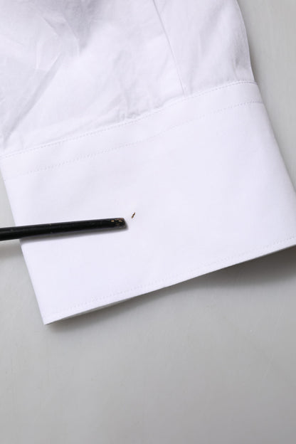 Dolce &amp; Gabbana Weißes Bib Baumwollpopeline GOLD Herren Formelles Hemd