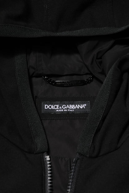 Dolce &amp; Gabbana – Schwarze ärmellose Kapuzenjacke mit Logo-Schild