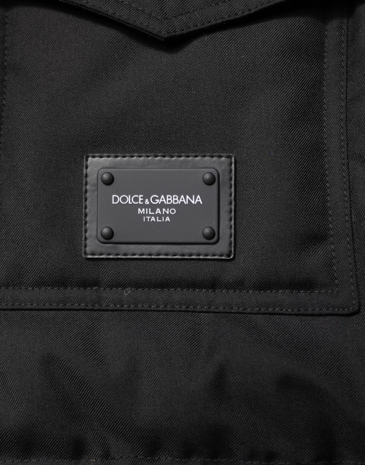 Dolce &amp; Gabbana – Schwarze ärmellose Parka-Jacke mit Logo-Plakette