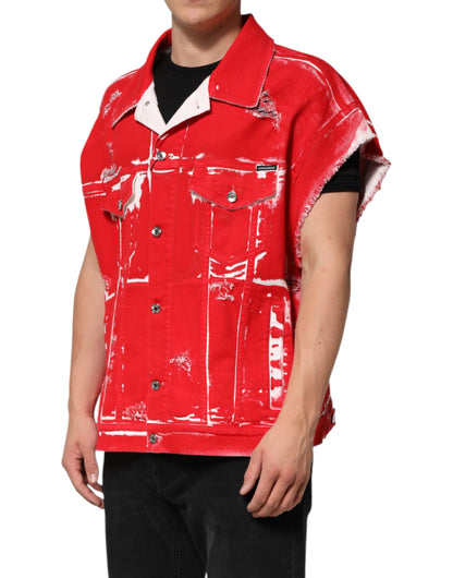 Dolce & Gabbana Red Sleeveless Logo Plaque Vest Jacket