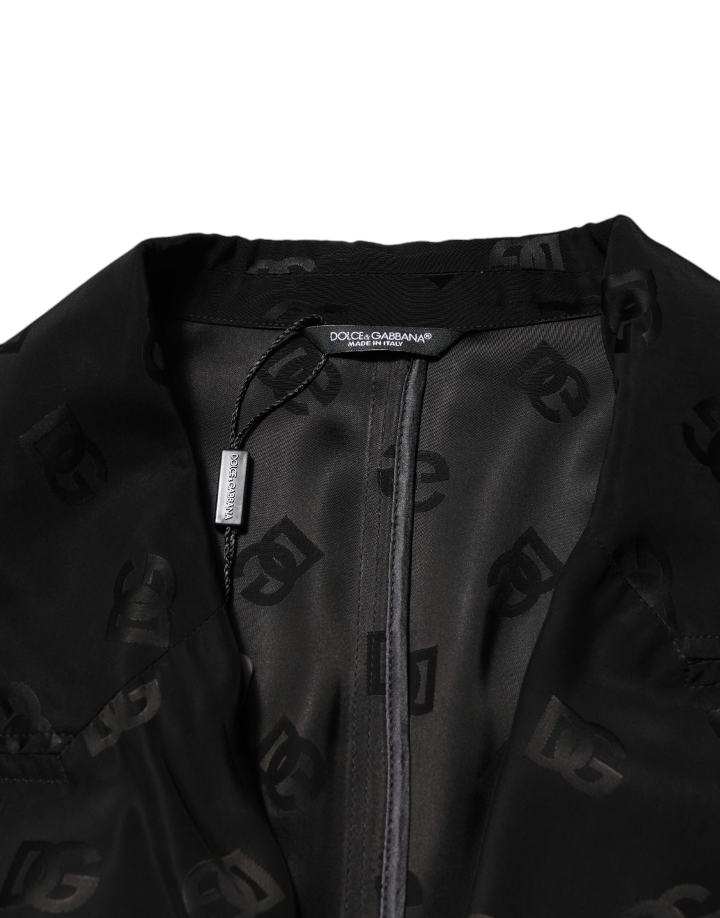 Dolce &amp; Gabbana – Schwarze Polyester-Manteljacke mit Logo-Monogramm