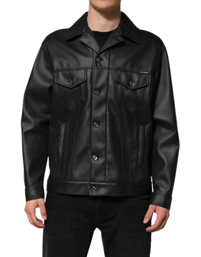 Dolce &amp; Gabbana – Schwarze Bikerjacke aus Polyester mit Knopfleiste