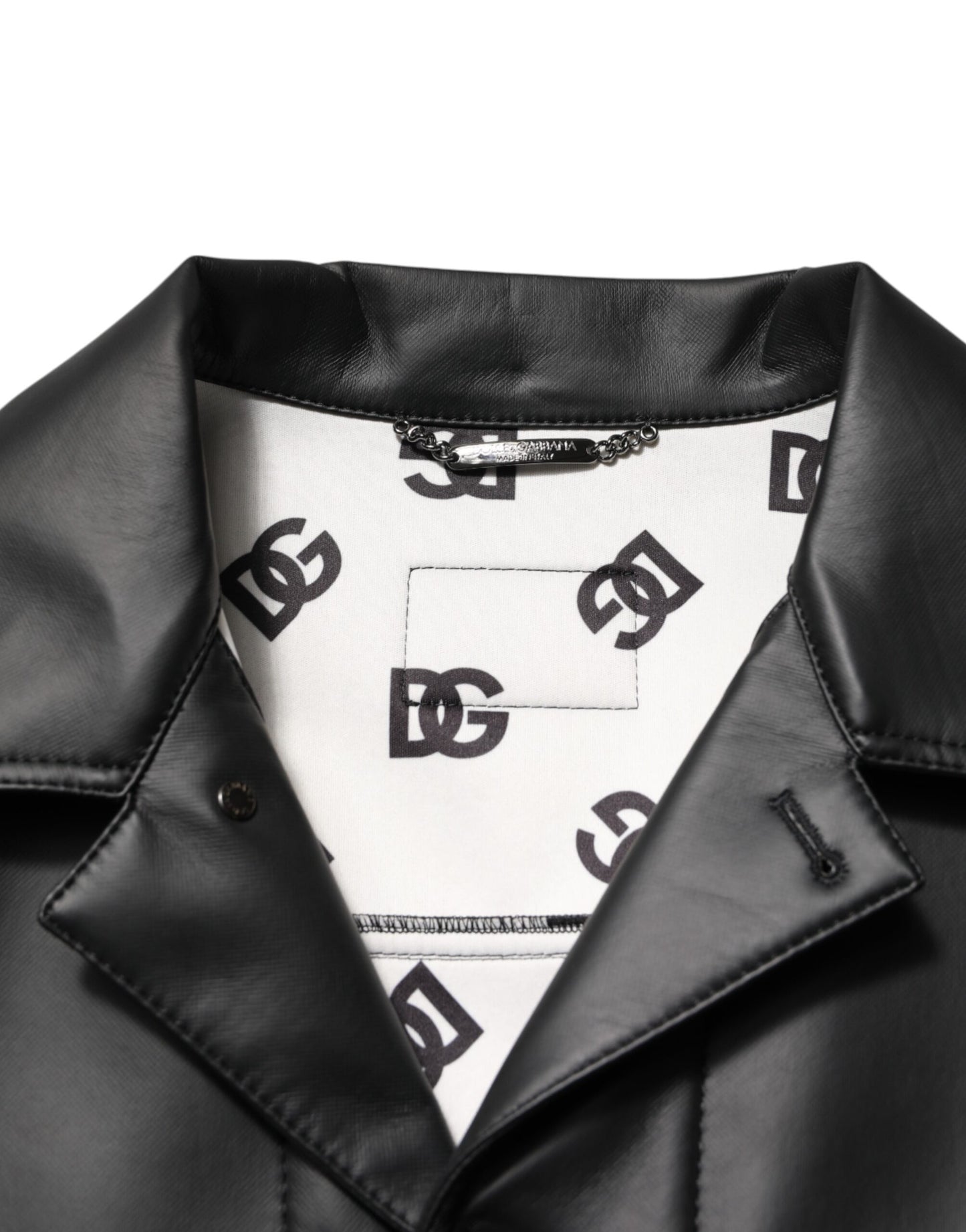 Dolce &amp; Gabbana – Schwarze Bikerjacke aus Polyester mit Knopfleiste