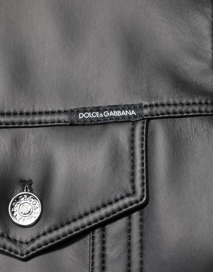 Dolce &amp; Gabbana – Schwarze Bikerjacke aus Polyester mit Knopfleiste