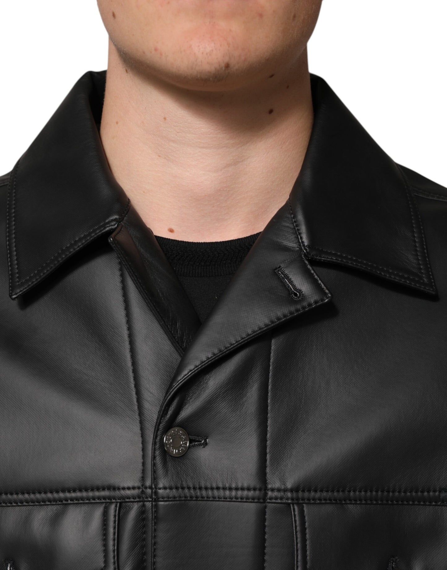 Dolce &amp; Gabbana – Schwarze Bikerjacke aus Polyester mit Knopfleiste