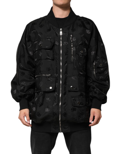 Dolce &amp; Gabbana – Schwarze Cargo-Windbreaker-Logo-Mania-Jacke