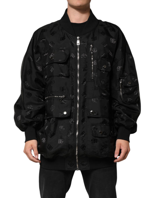 Dolce &amp; Gabbana – Schwarze Cargo-Windbreaker-Logo-Mania-Jacke