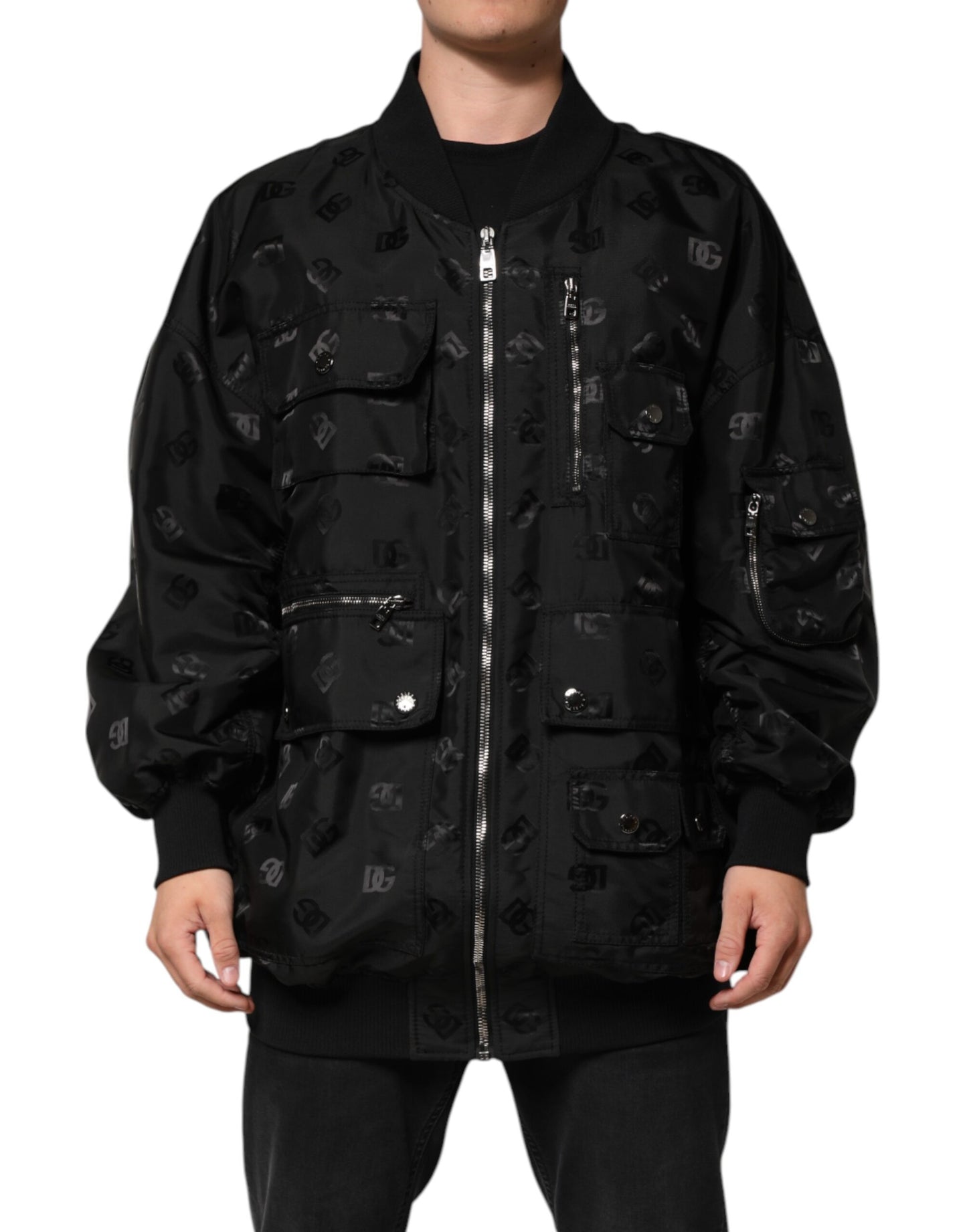 Dolce &amp; Gabbana – Schwarze Cargo-Windbreaker-Logo-Mania-Jacke