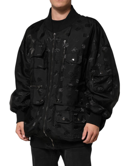 Dolce &amp; Gabbana – Schwarze Cargo-Windbreaker-Logo-Mania-Jacke