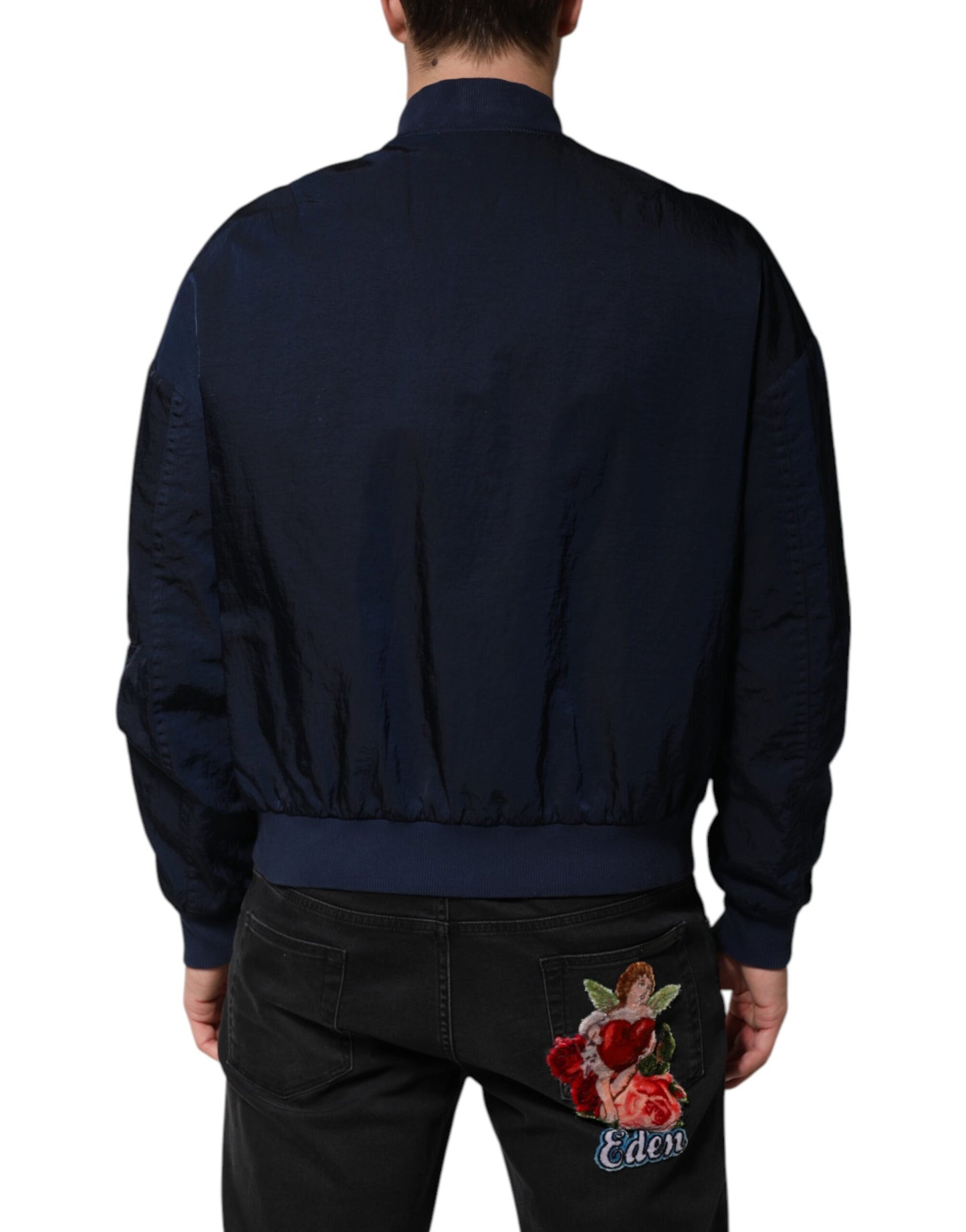 Dolce &amp; Gabbana – Blaue Bomberjacke aus Nylon mit DG-Stickerei für Herren
