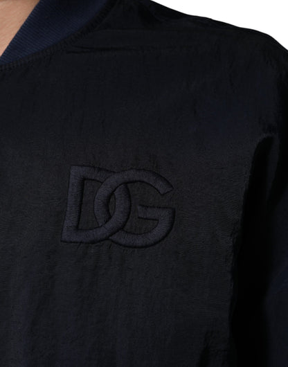 Dolce &amp; Gabbana – Blaue Bomberjacke aus Nylon mit DG-Stickerei für Herren