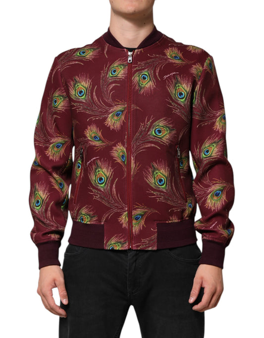 Dolce &amp; Gabbana – Bomberjacke mit kastanienbraunem Pfauenfeder-Print