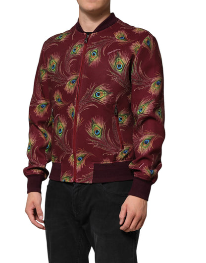 Dolce &amp; Gabbana – Bomberjacke mit kastanienbraunem Pfauenfeder-Print