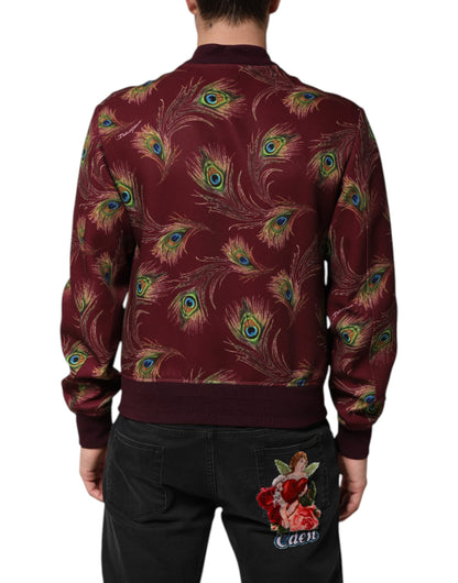 Dolce &amp; Gabbana – Bomberjacke mit kastanienbraunem Pfauenfeder-Print
