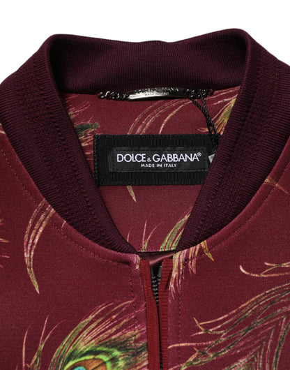 Dolce &amp; Gabbana – Bomberjacke mit kastanienbraunem Pfauenfeder-Print
