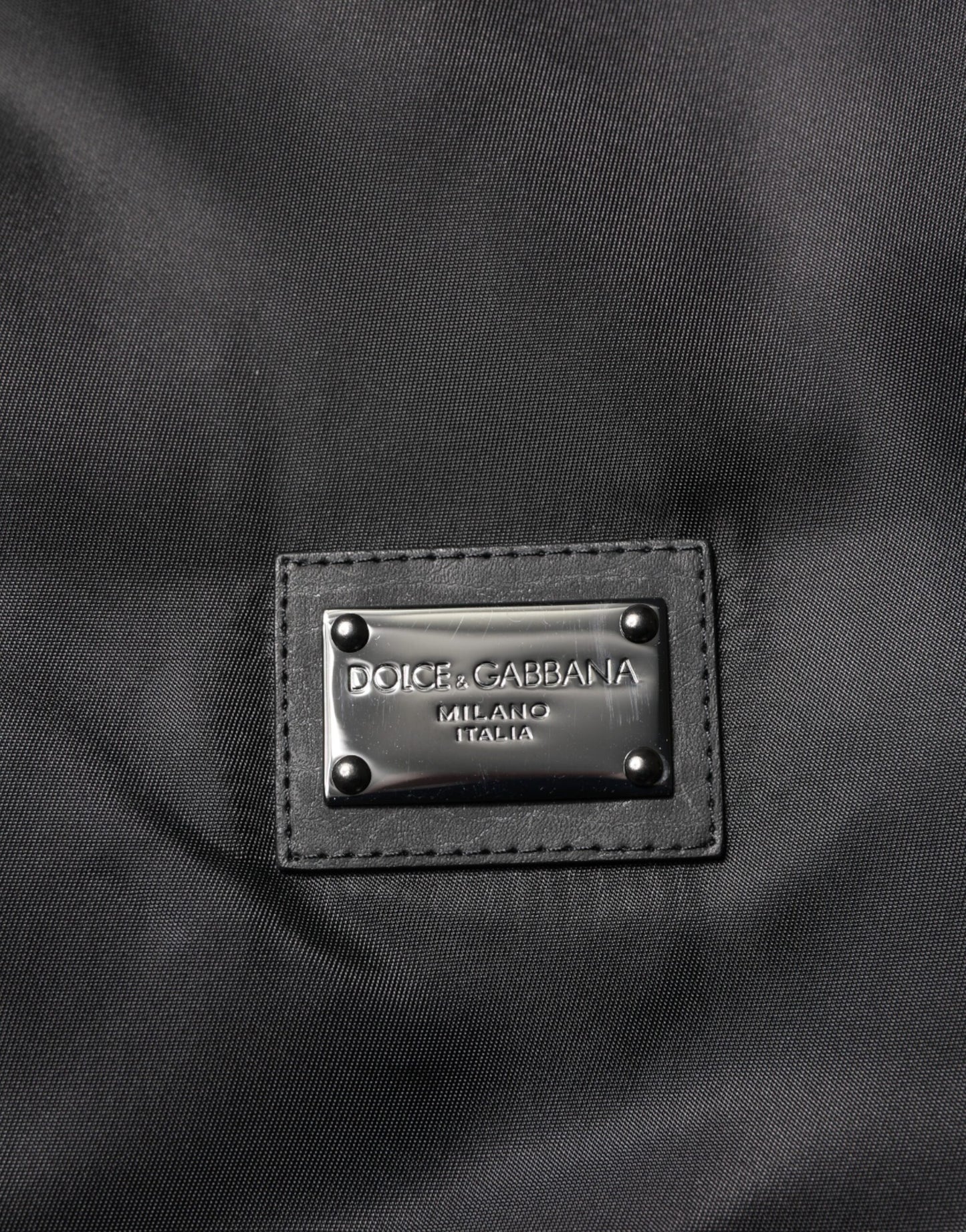 Dolce &amp; Gabbana – Bomberjacke aus schwarzem Polyester mit Logo-Schild