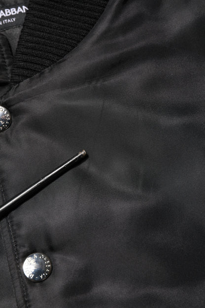 Dolce &amp; Gabbana – Bomberjacke aus schwarzem Polyester mit Logo-Schild