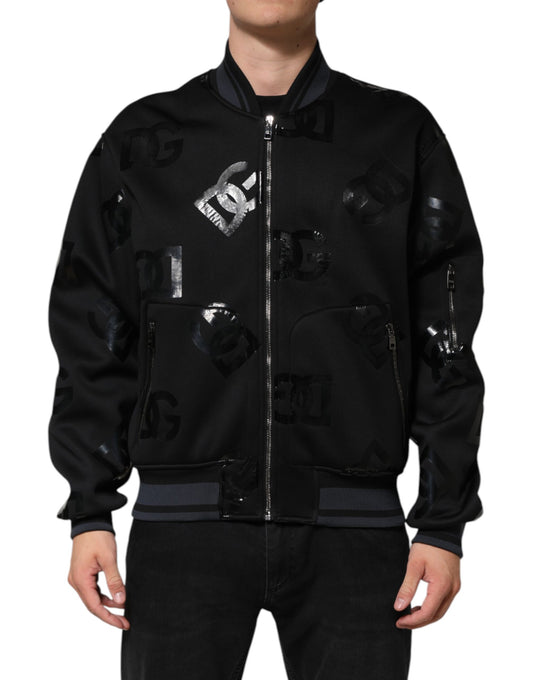 Dolce &amp; Gabbana – Schwarze Bomberjacke aus Wolle mit DG Mania-Logo für Herren