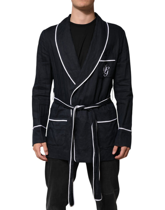 Dolce &amp; Gabbana Dunkelblaue DG-Stickereijacke Robe Blazer