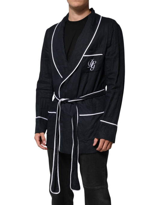 Dolce & Gabbana Dark Blue DG Embroidery Jacket Robe Blazer