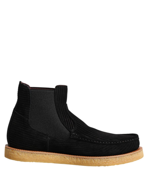 Dolce &amp; Gabbana – Schwarze Slipper-Stiefeletten aus Kalbswildleder