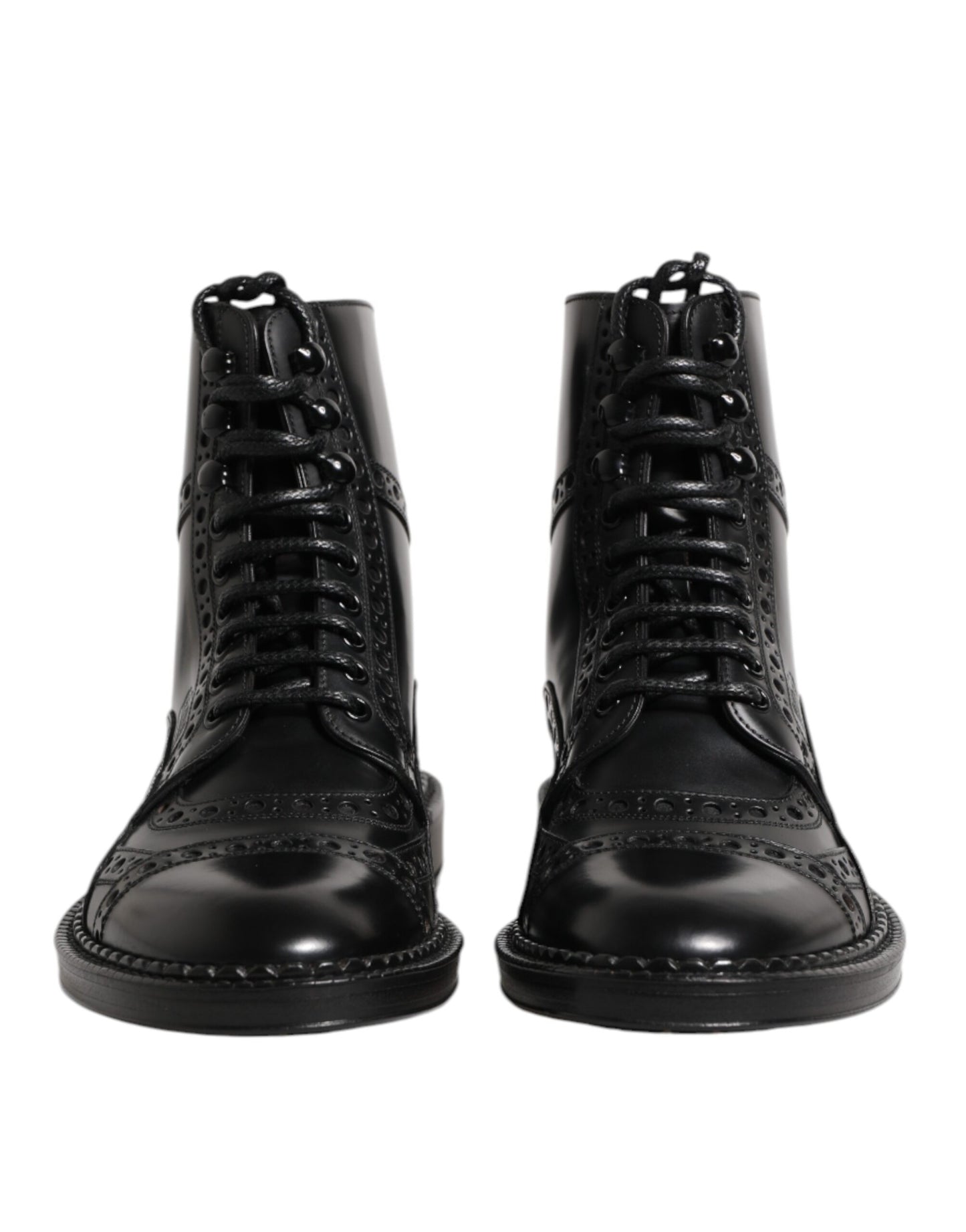 Dolce &amp; Gabbana – Schwarze, wadenhohe Schnürstiefel aus Leder