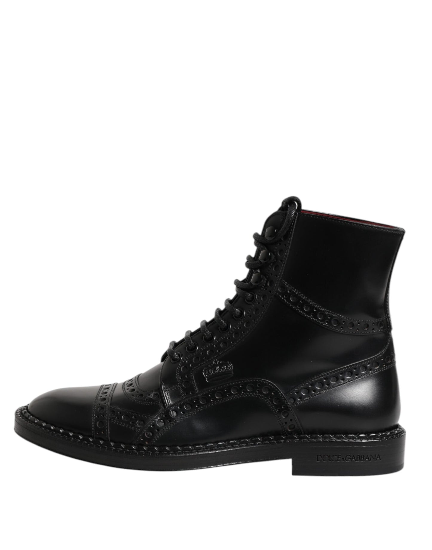 Dolce &amp; Gabbana – Schwarze, wadenhohe Schnürstiefel aus Leder