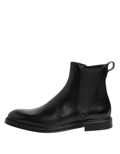 Dolce &amp; Gabbana – Schwarze Chelsea-Stiefel aus Leder mit mittlerer Wade