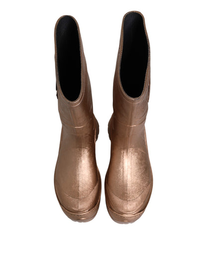 Dolce &amp; Gabbana Metallic Gold Pull On Regenstiefel Schuhe