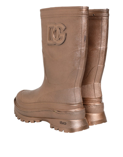 Dolce &amp; Gabbana Metallic Gold Pull On Regenstiefel Schuhe