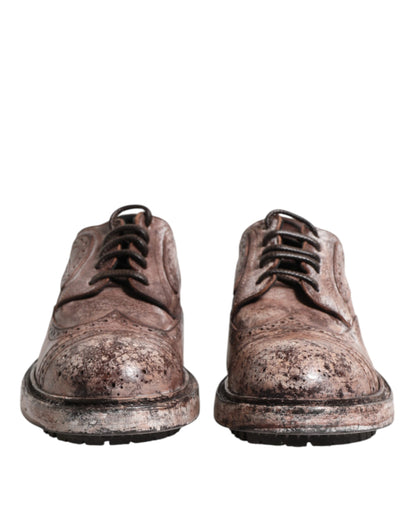 Dolce &amp; Gabbana – Brogue-Schnürschuhe aus braunem Leder im Used-Look