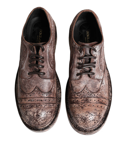 Dolce &amp; Gabbana – Brogue-Schnürschuhe aus braunem Leder im Used-Look