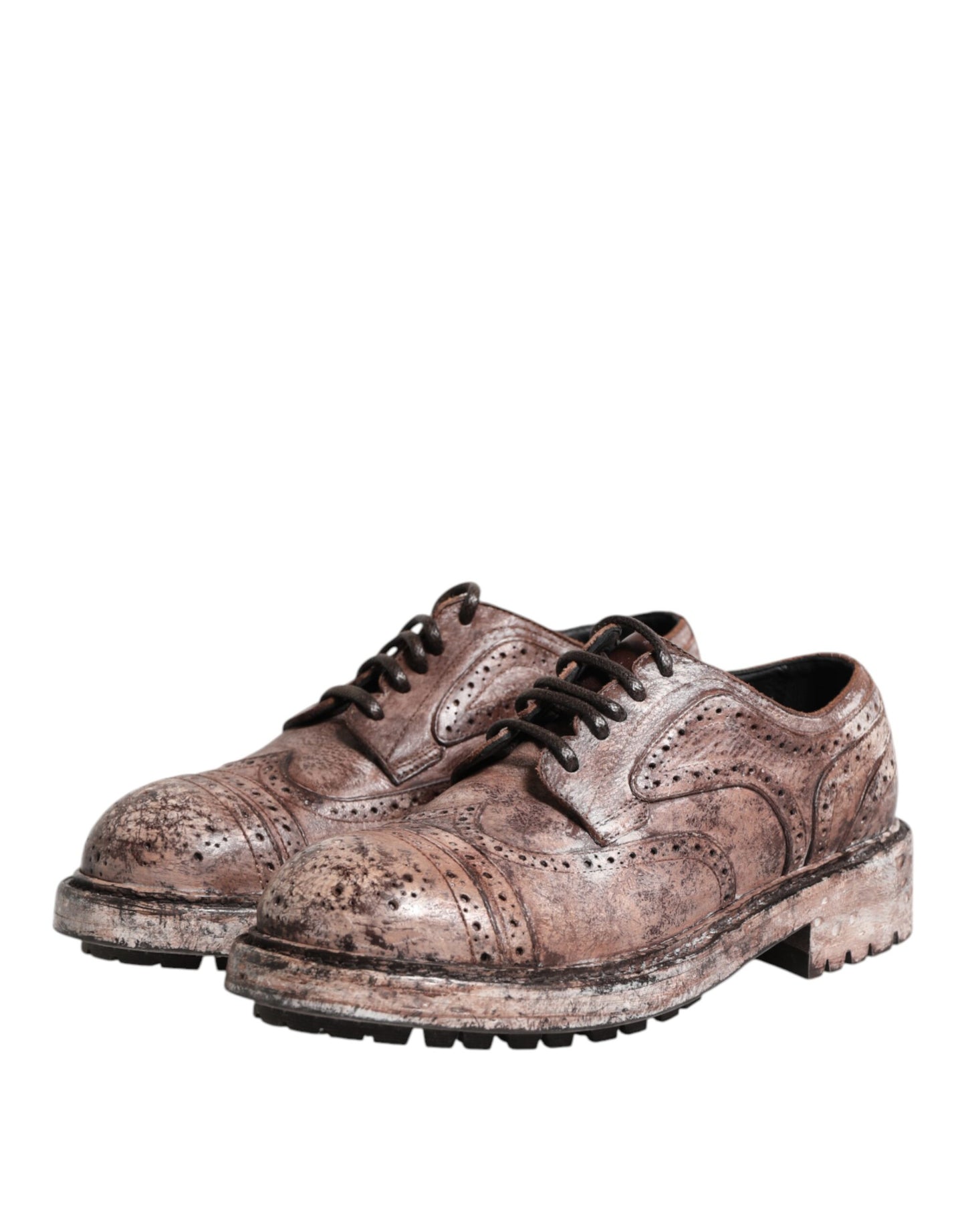 Dolce &amp; Gabbana – Brogue-Schnürschuhe aus braunem Leder im Used-Look