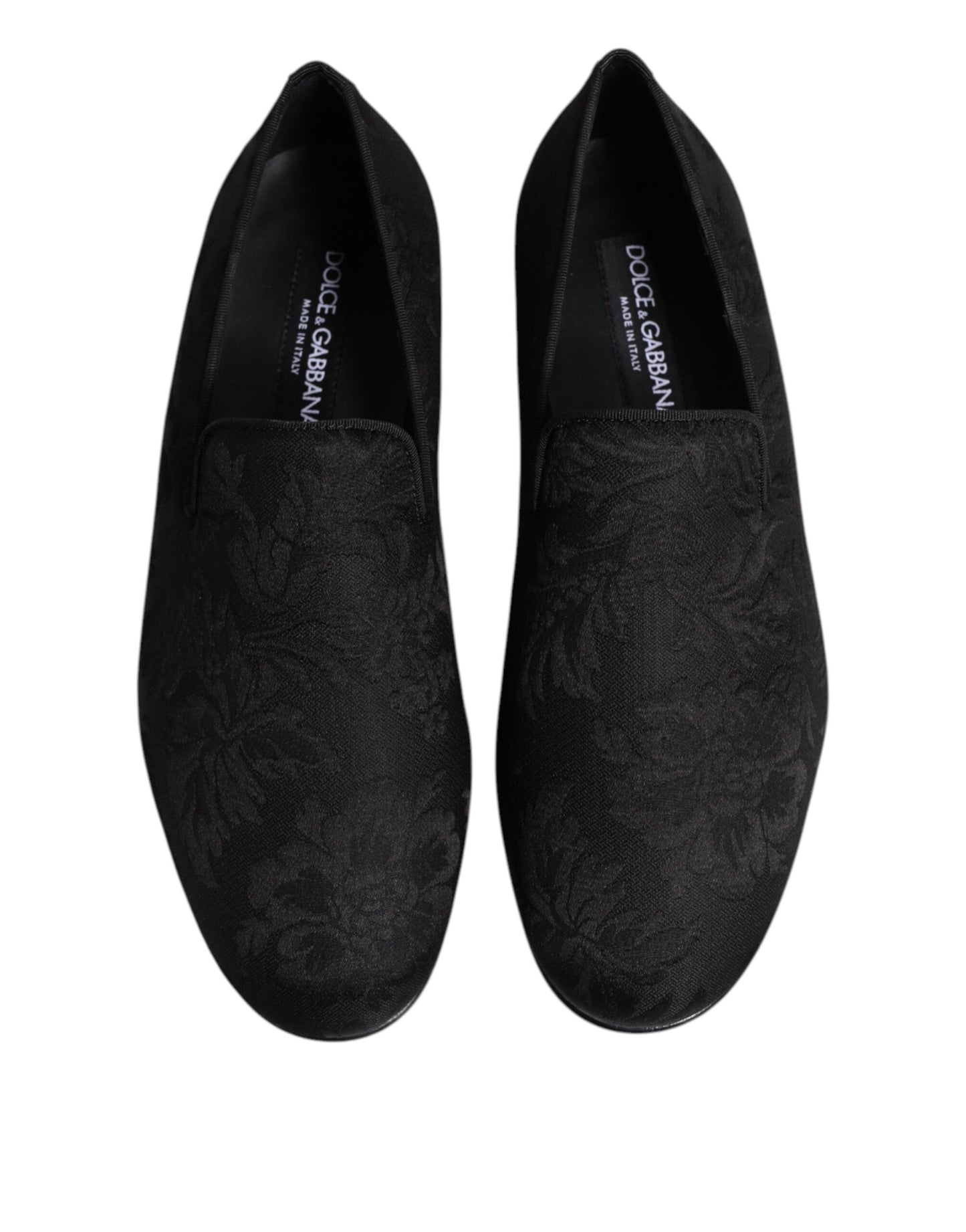 Dolce &amp; Gabbana – Schwarze Loafer aus Brokat mit Blumenmuster für Herren
