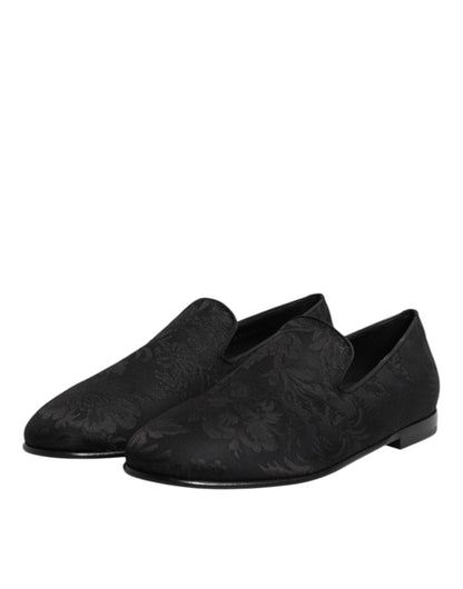 Dolce &amp; Gabbana – Schwarze Loafer aus Brokat mit Blumenmuster für Herren