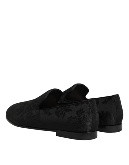 Dolce &amp; Gabbana – Schwarze Loafer aus Brokat mit Blumenmuster für Herren