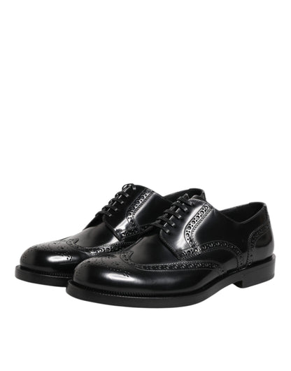 Dolce &amp; Gabbana – Formelle Derby-Schuhe aus schwarzem Leder mit Flügelkappe